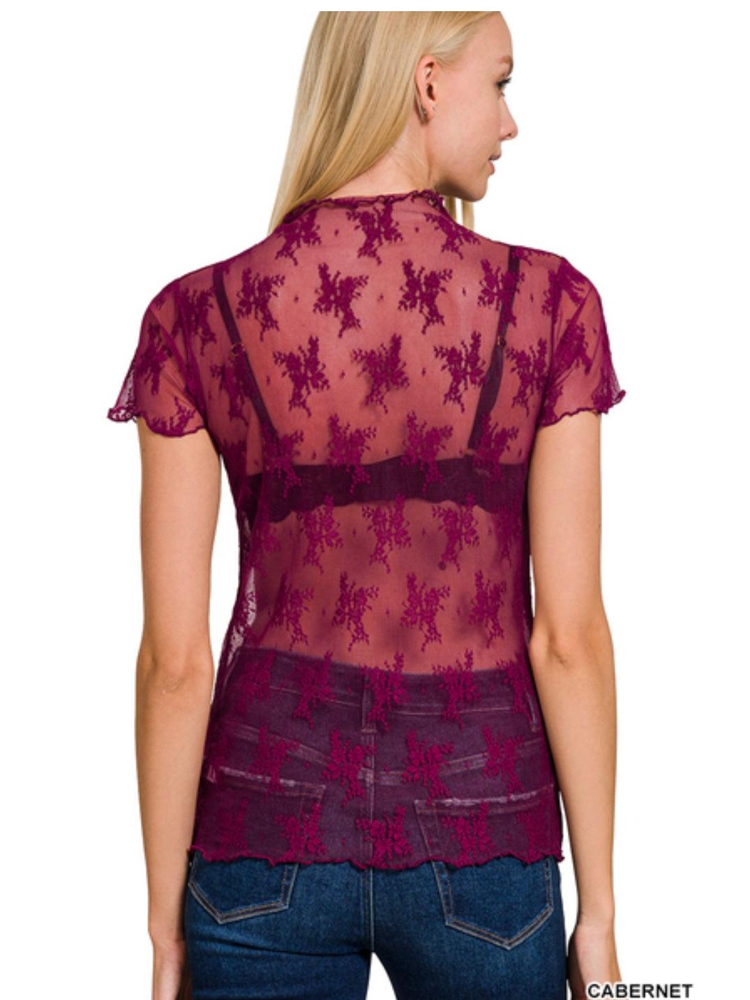 Lace Layering Short Sleeve Shirt in Cabernet