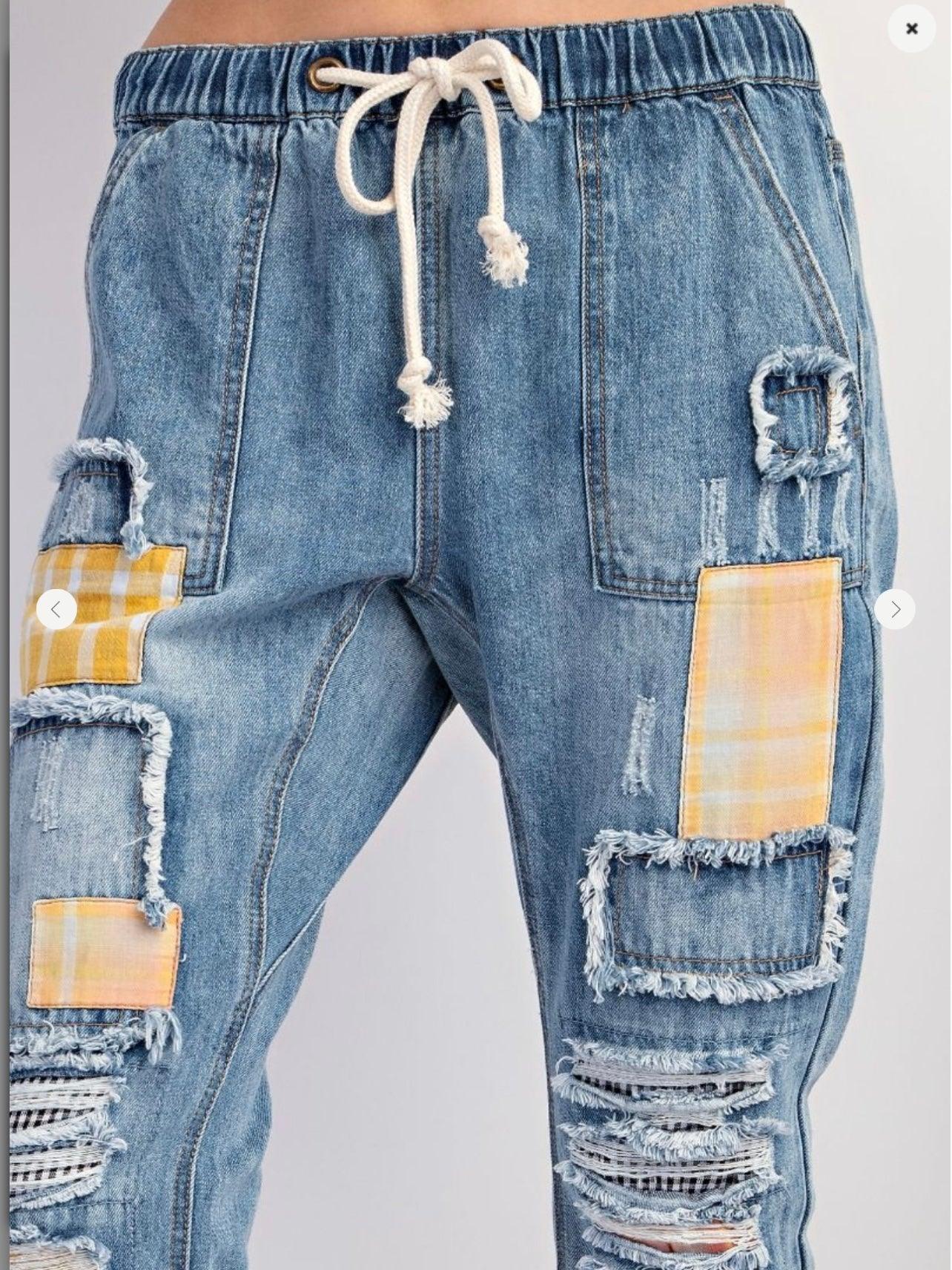 Patchwork Washed Denim Jeans