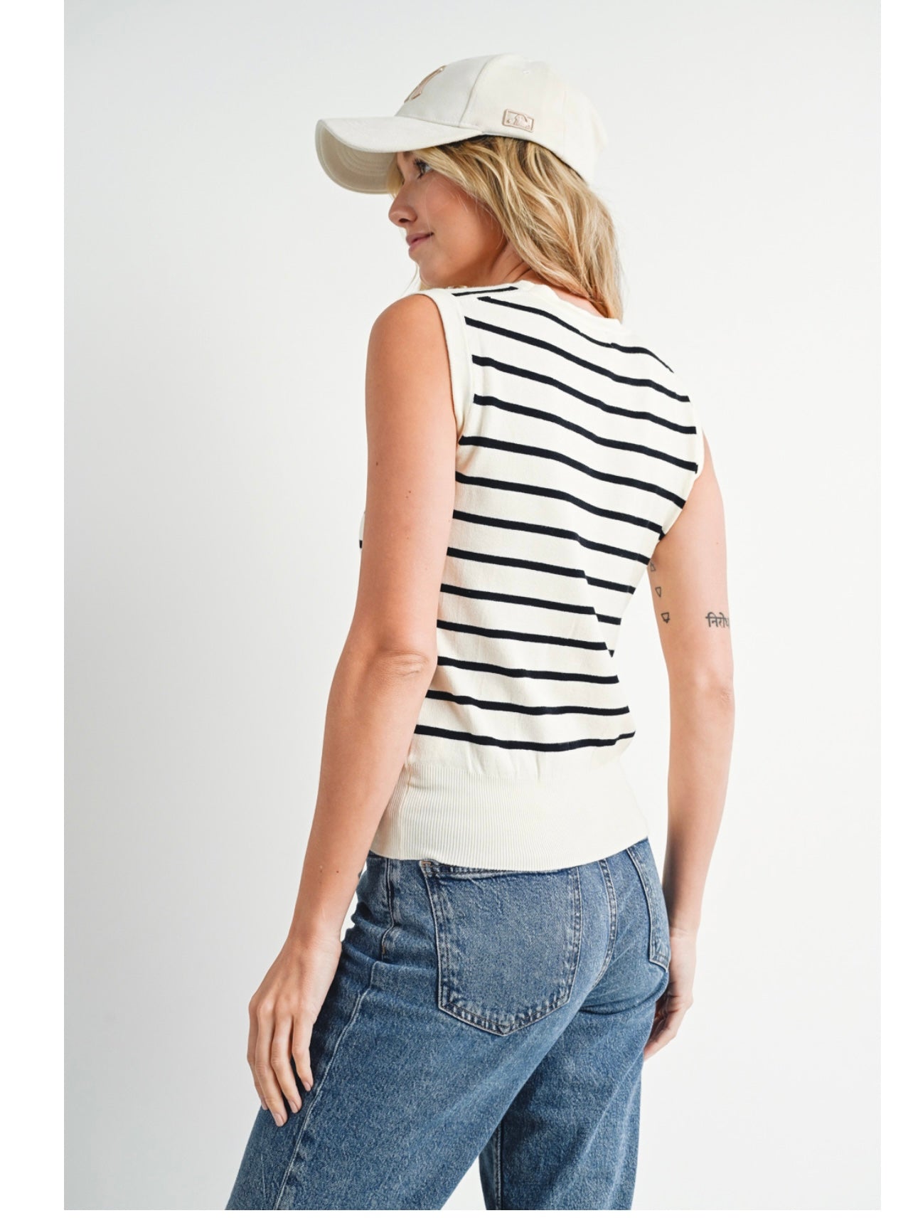 The Stephanie-Striped Muscle Knit Tank Top