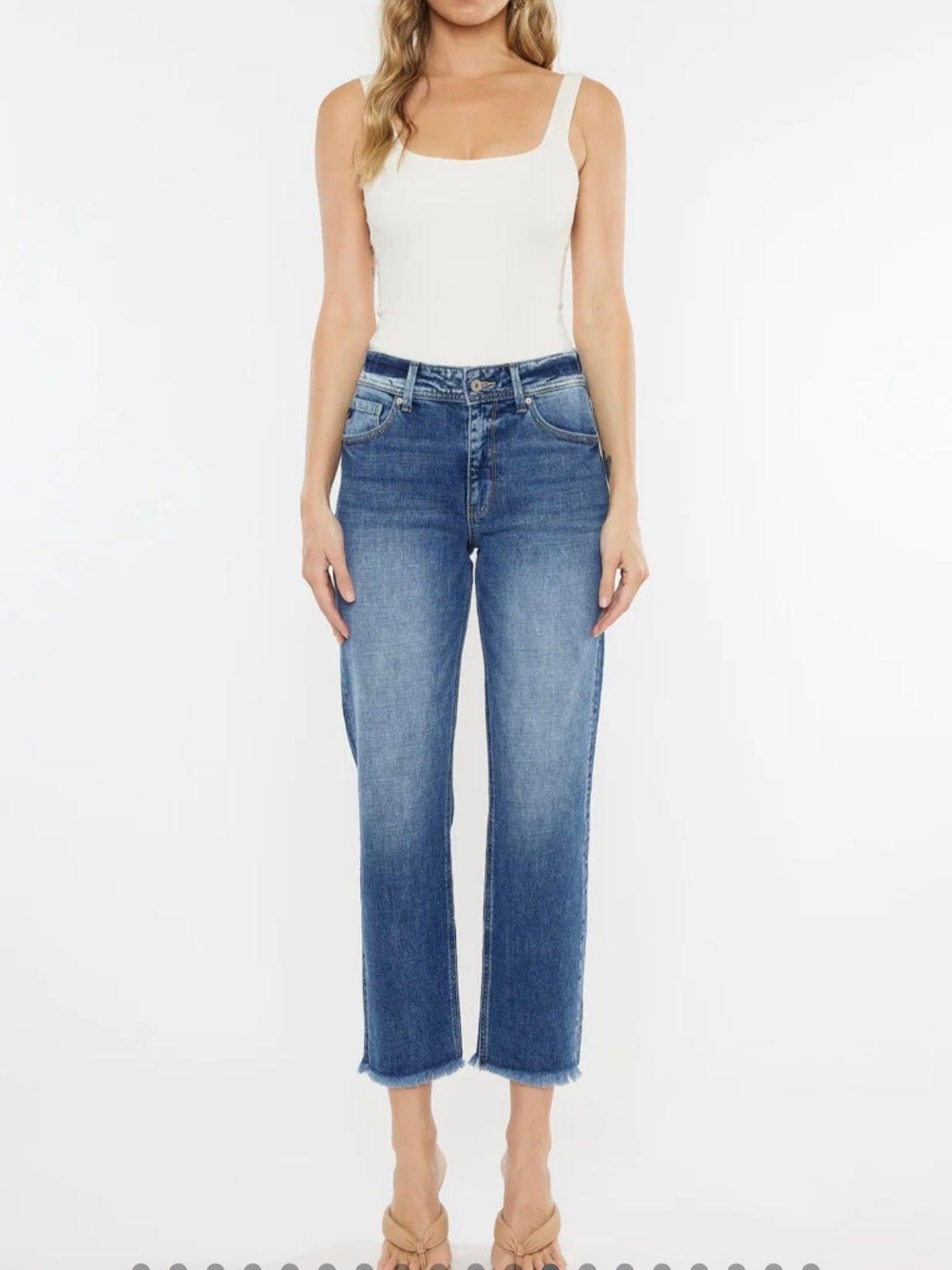 The Nancy High Rise Slim Straight Jeans in Medium Wash