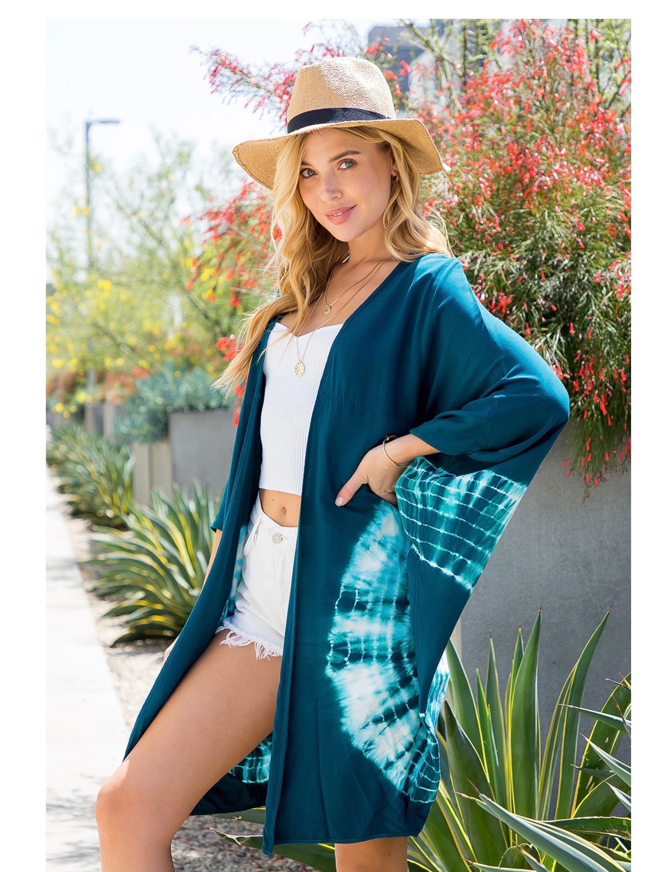 Tie Dye Dolman Kimono in Peacock