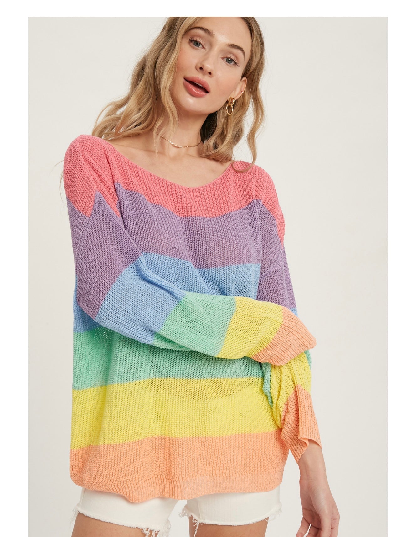 Color Blocked Boatneck Knit Top in Rainbow