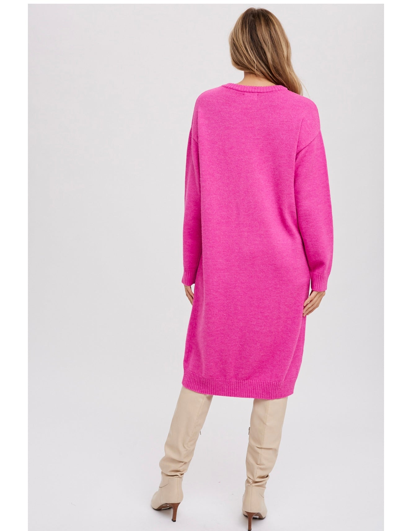 High Slit Longline Pullover in Hot Pink