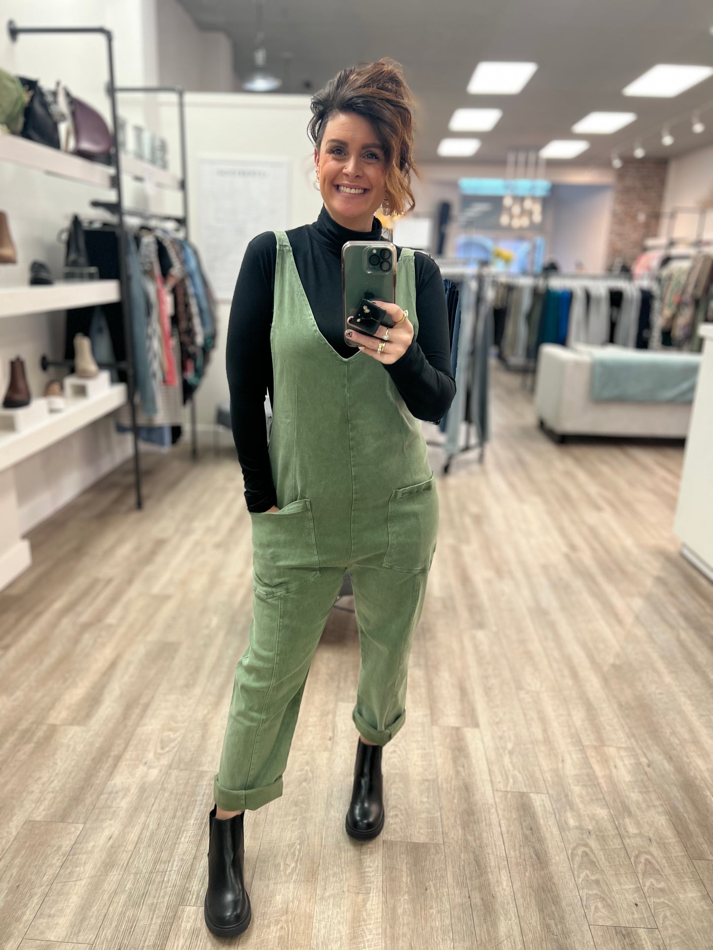 Baggy Jumpsuit With Pockets in Olive