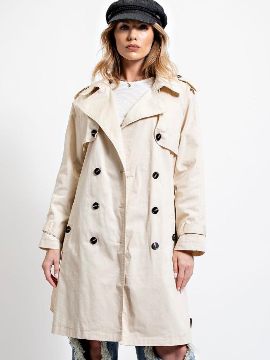 Belted Waist Classic Trench Coat in Beige