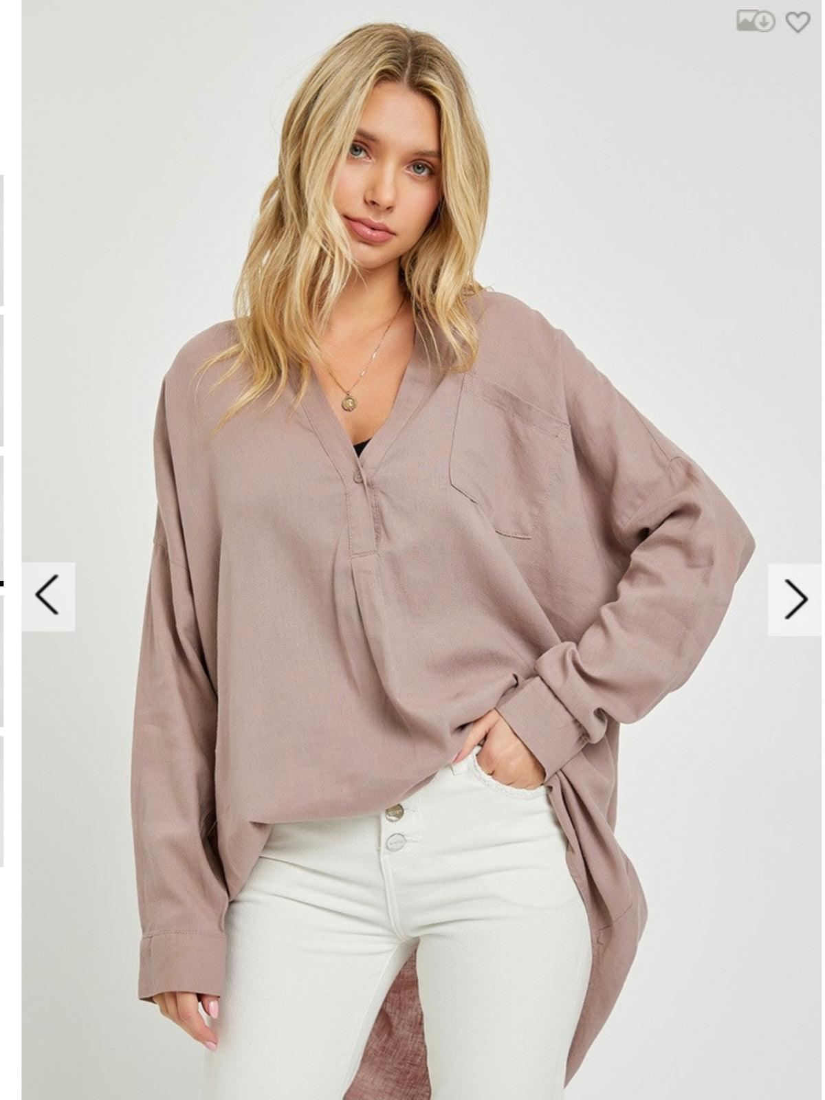 Oversized Popover Linen Shirt in Rosy Brown