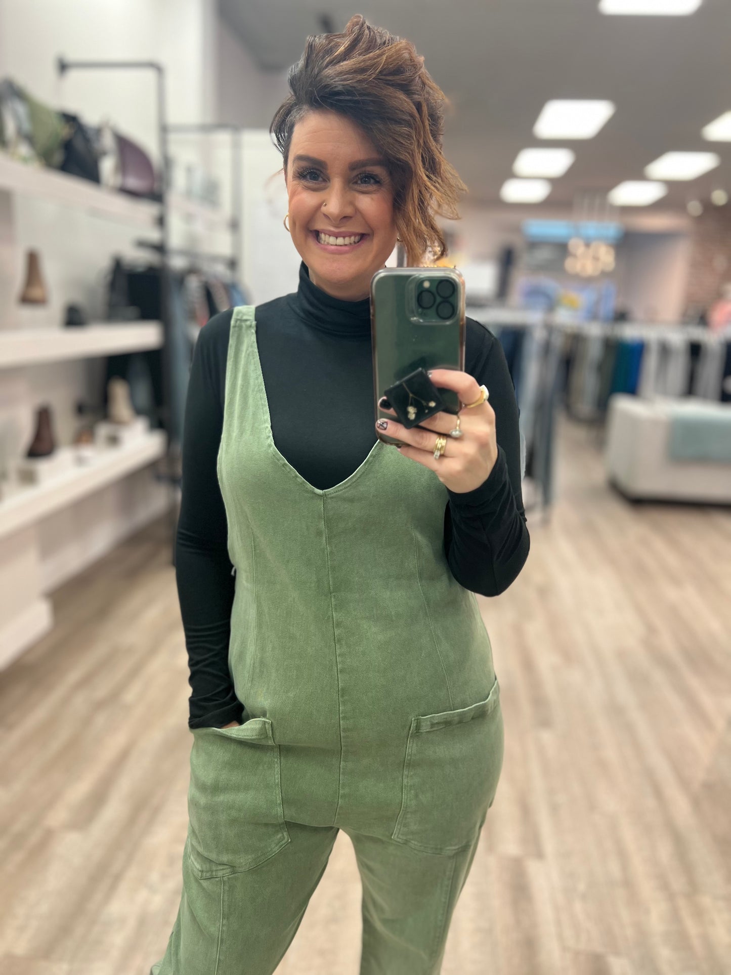 Baggy Jumpsuit With Pockets in Olive