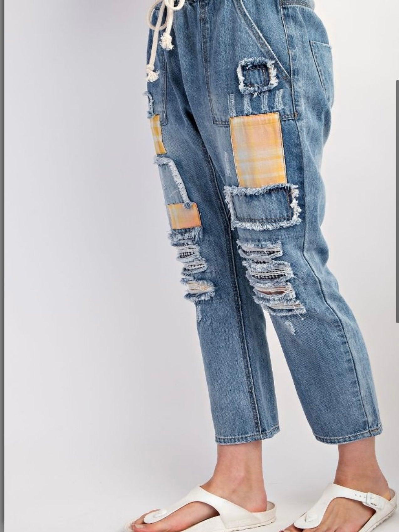 Patchwork Washed Denim Jeans