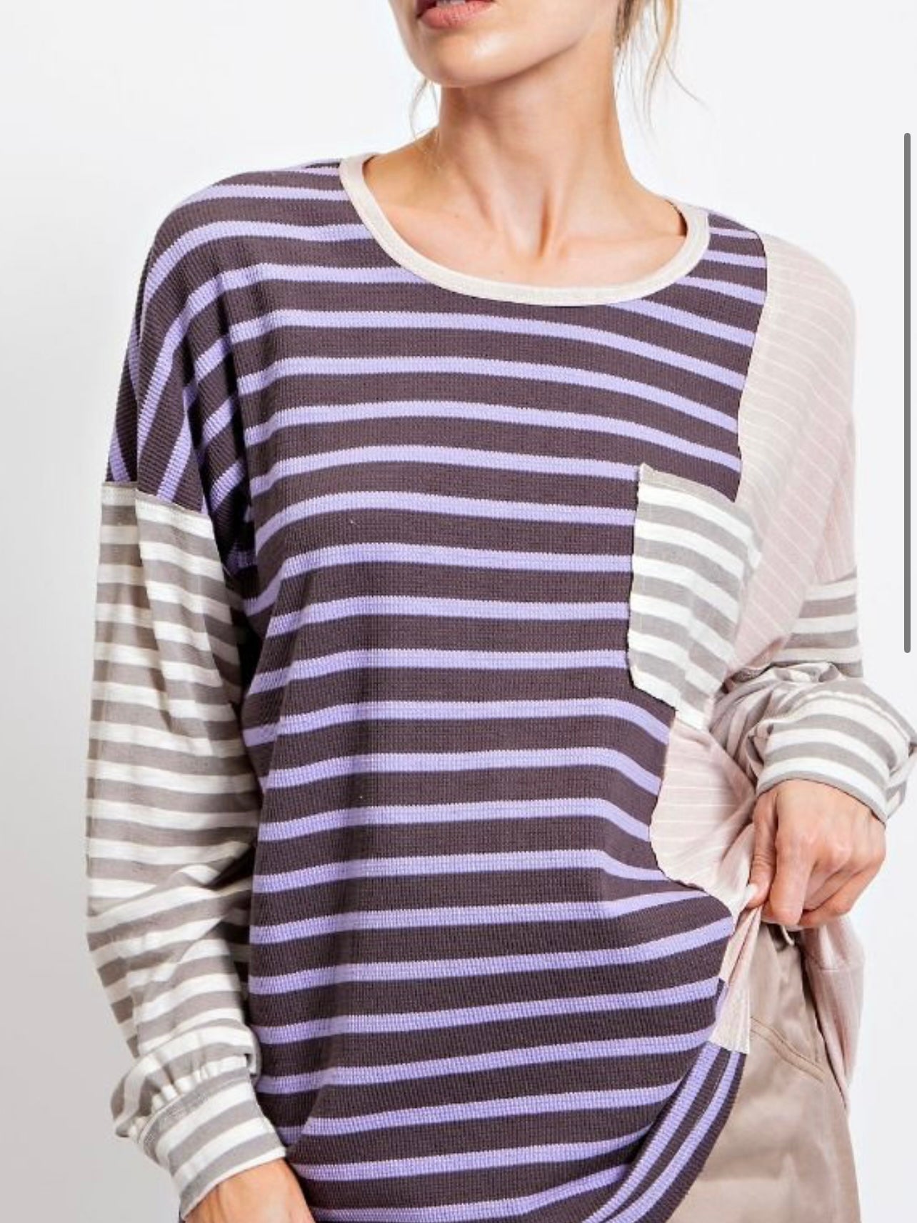 Striped Mix Loose Fit Top in Smoke