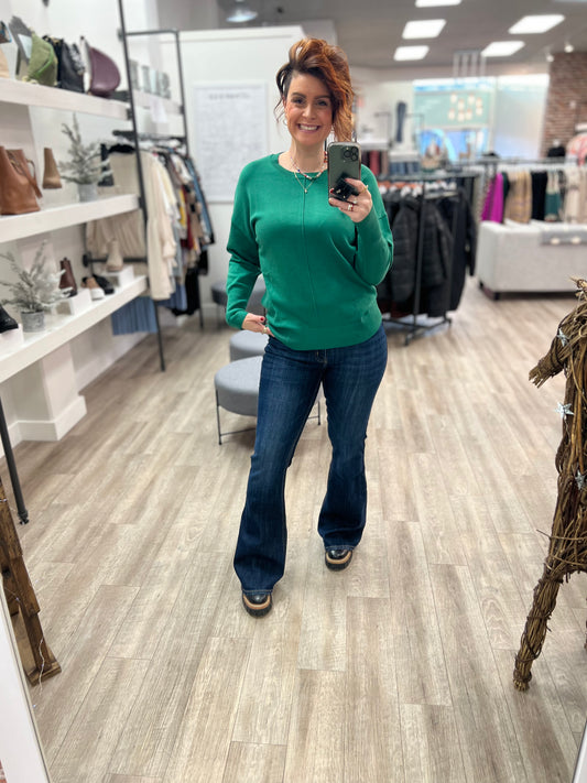 Classic Crew Neck Dolman Pullover in Forest