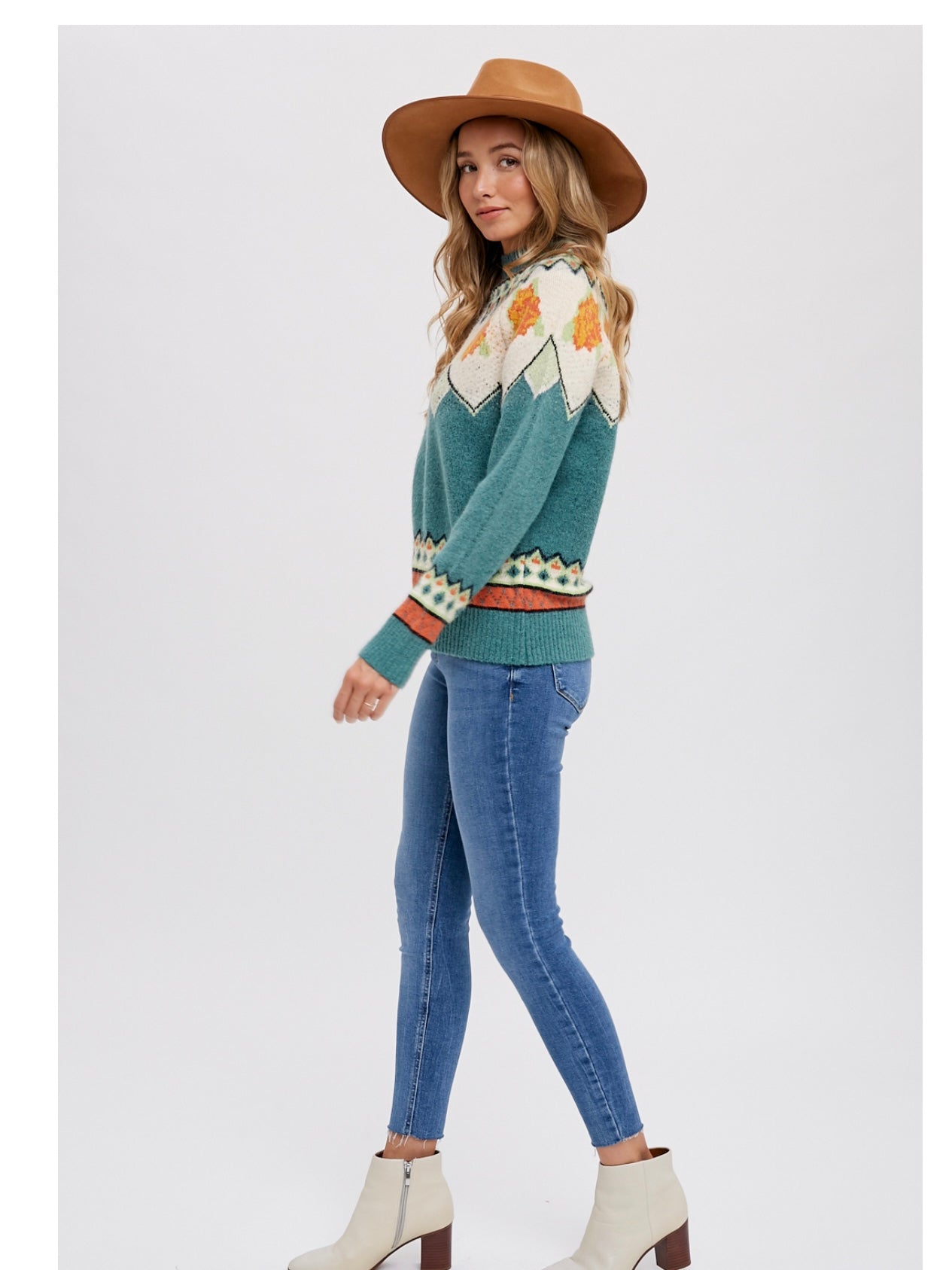 Mock Neck Fair Isle Sweater in Mint