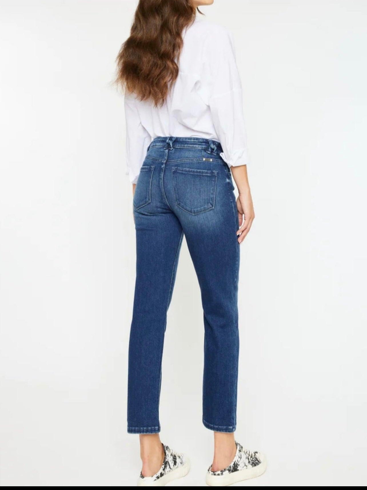 Kancan Dolores Mid Rise Slim Straight in Dark