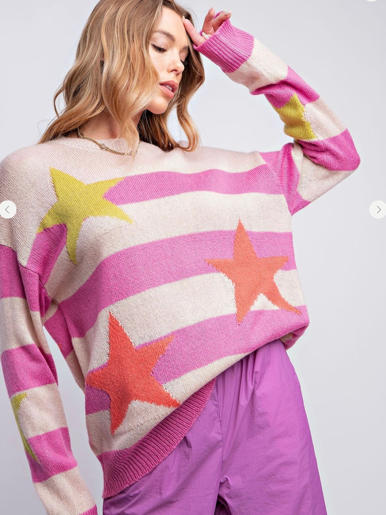 Colour Blocked Stripe Sweater in Rose Combo