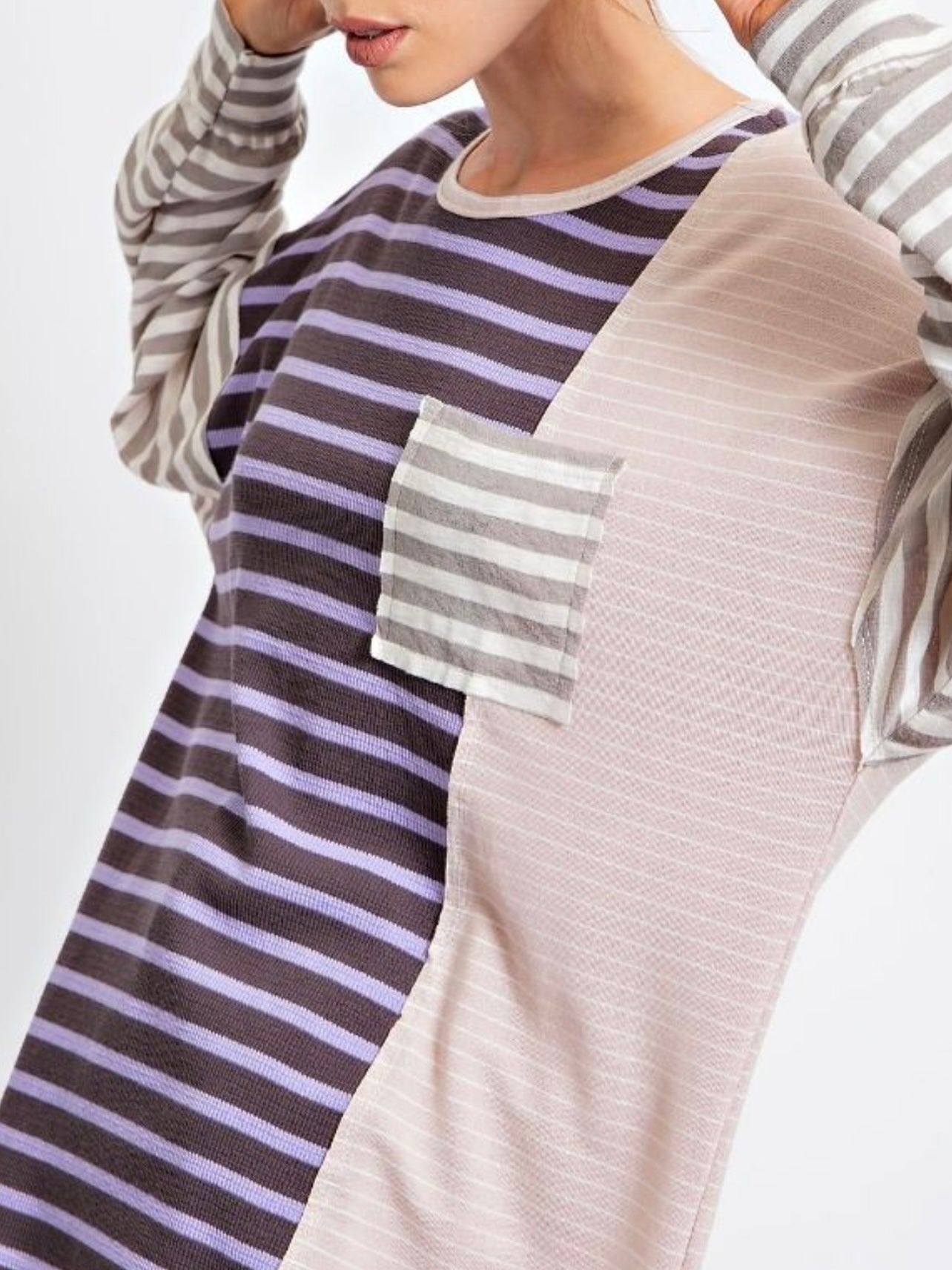 Striped Mix Loose Fit Top in Smoke