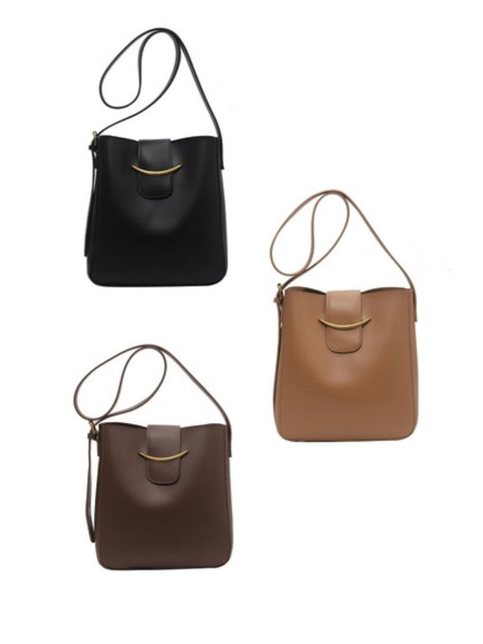 Vegan Leather Crossbody Shoulder Bucket Messenger Bag in Black, Brown and Camel