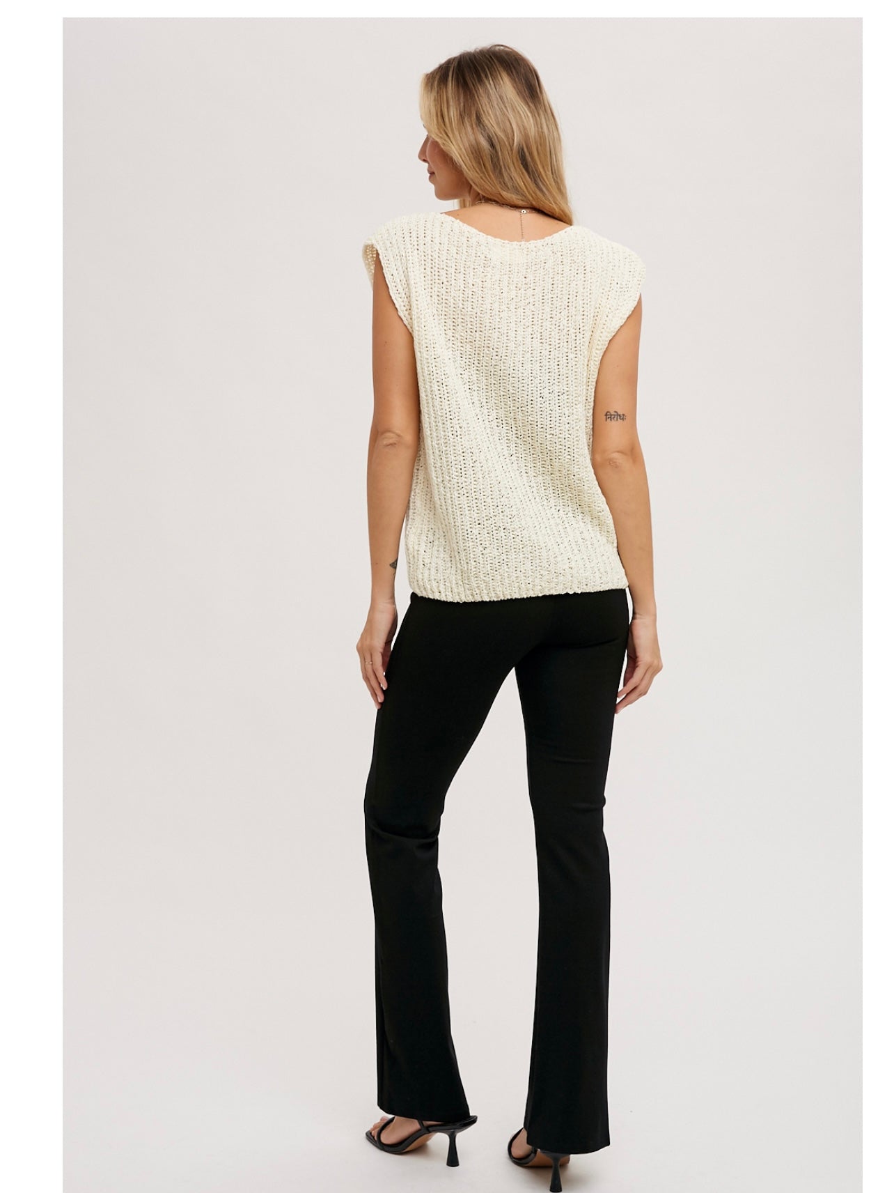 Vanessa V-neck Knit Sweater Vest in Vanilla