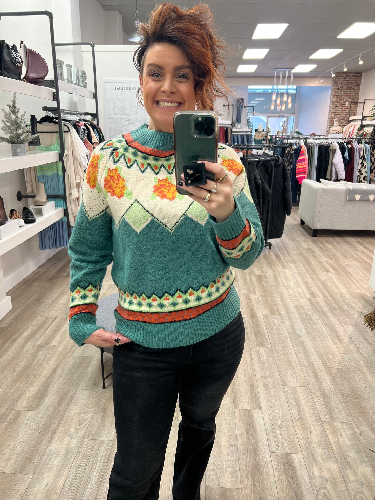 Mock Neck Fair Isle Sweater in Mint