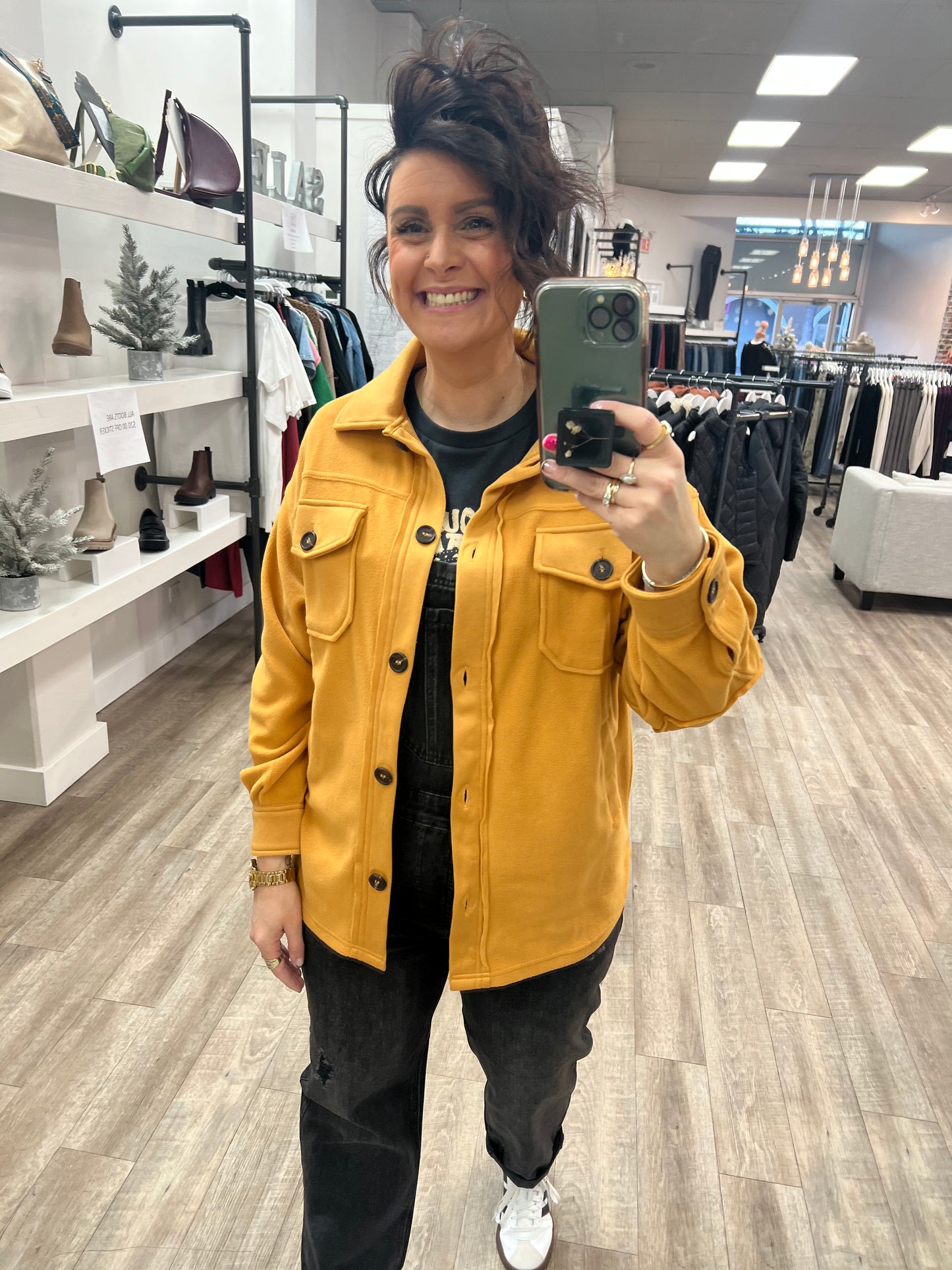 Oversized Basic Fleece Shacket in Golden Mustard