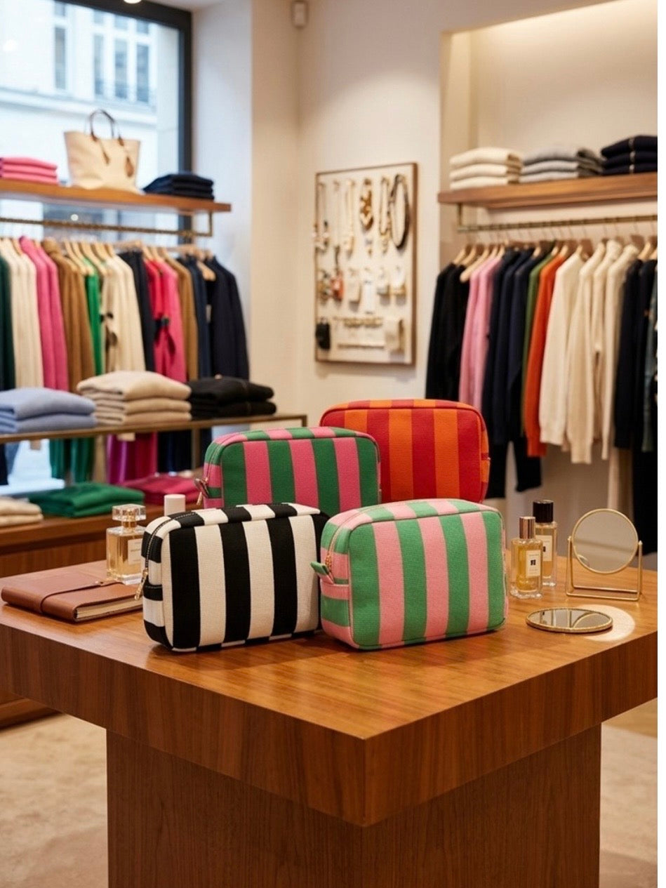 Striped Cosmetic Bag Travel Pouch