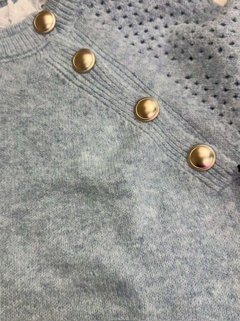 The Buttoned Elegance Sweater in Celeste