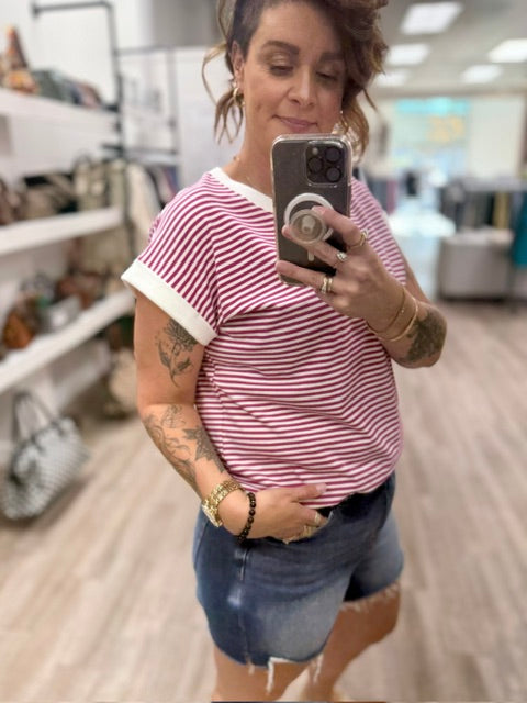 The Sweetheart Stripe Tee in Magenta