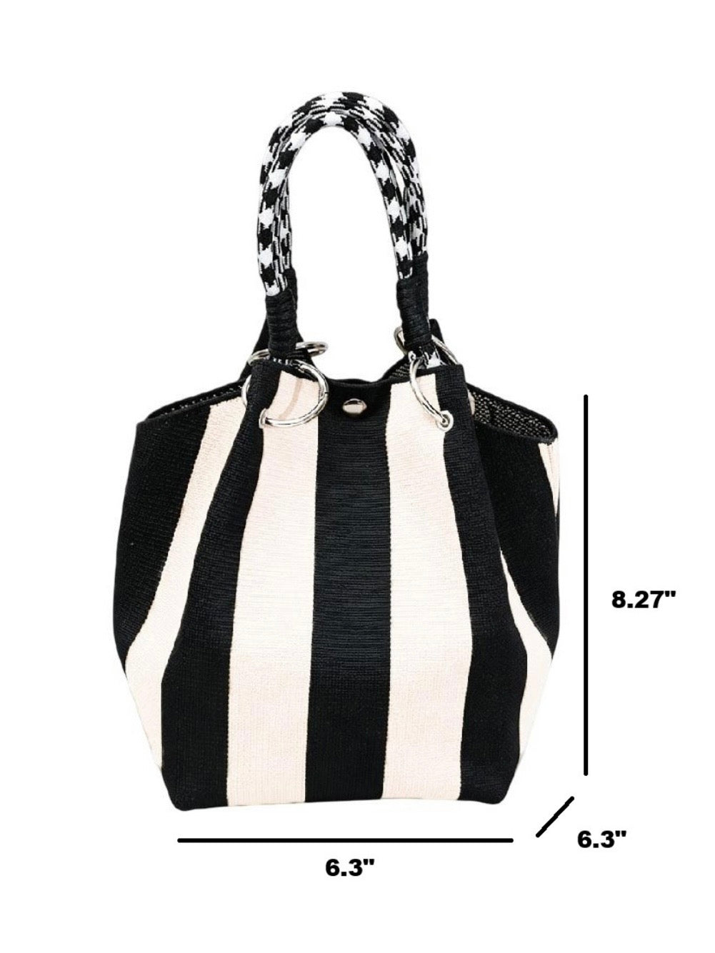 Geometric Knitted Bucket Tote Bag in Tan/Black and Black/White