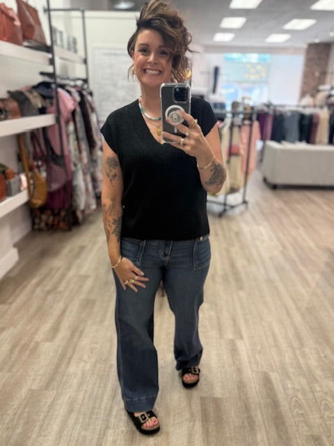 Oversized Sweater Vest with Side Slits in Black