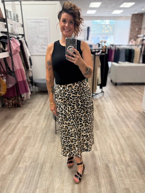Animal Print Flowy Midi Skirt in Almond