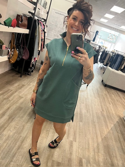 Textured Knit Quarter Zipper Mini Dress Ash Jade