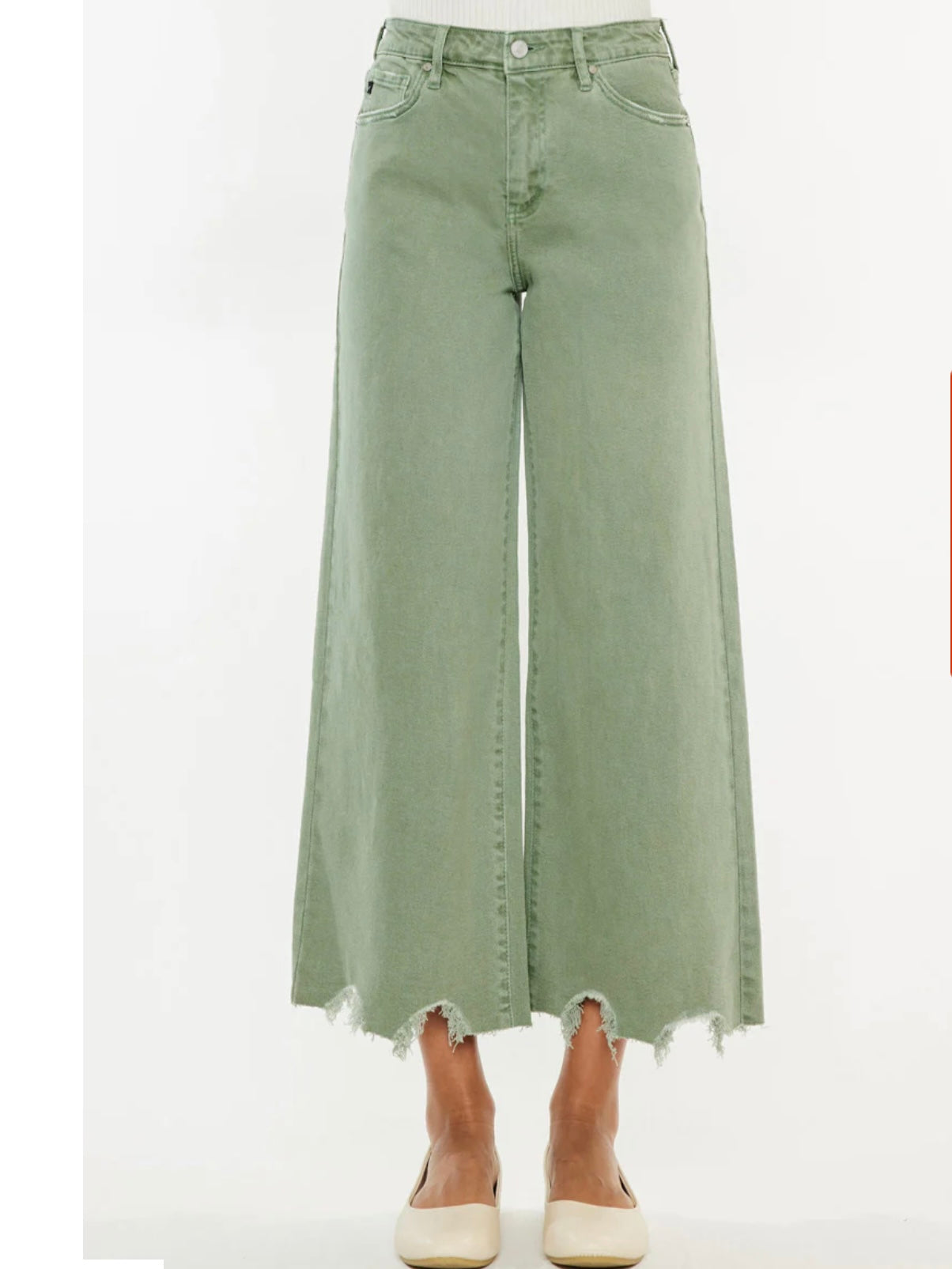 Savie Cropped Wide Leg Jeans in Olive
