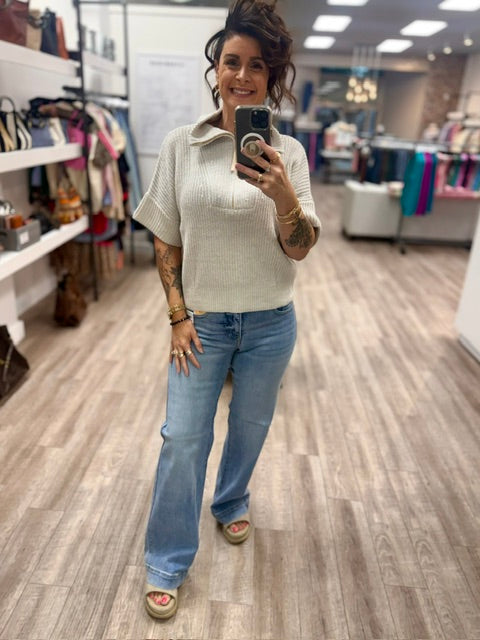 The Luxe Half-Zip Knit Sweater in Light Grey