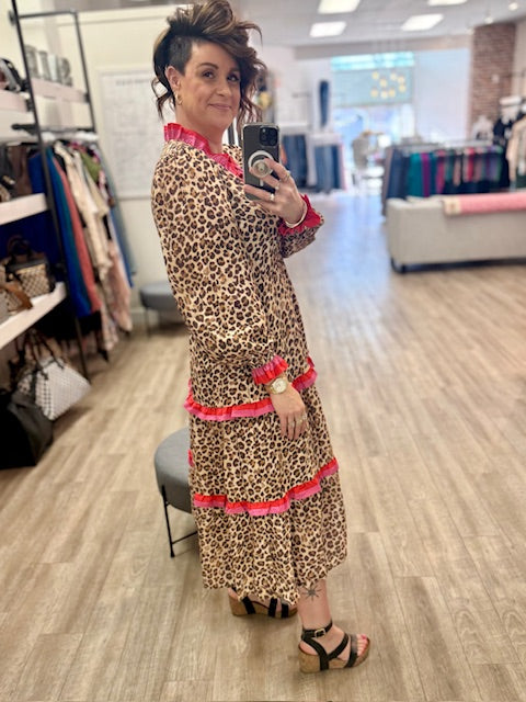 Pink Prairie Dress in Leopard