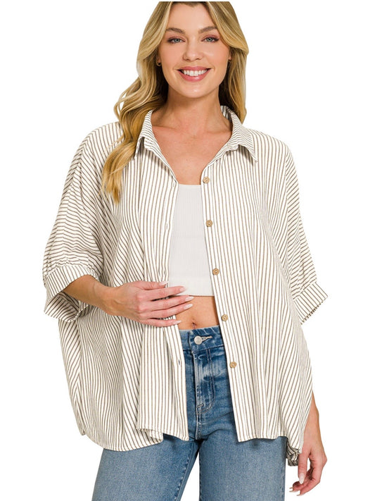 Seaside Stripe Blouse in Taupe