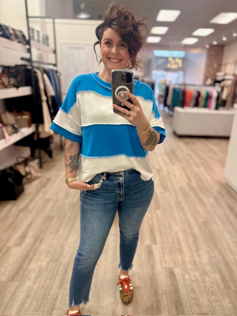 Colour Block Shirt in Deep Sky