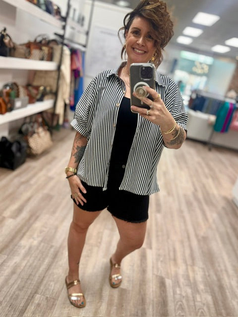 The Monroe Stripe Blouse in Black