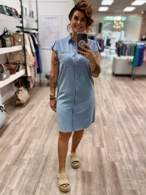 The Light & Free Shirt Dress in Light Denim
