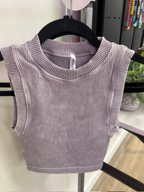 Ribbed Crop Top with Removable Pads in Violet, Deep Sky, Kelly Green, Bright Mauve, Plum, Teal and Sleet