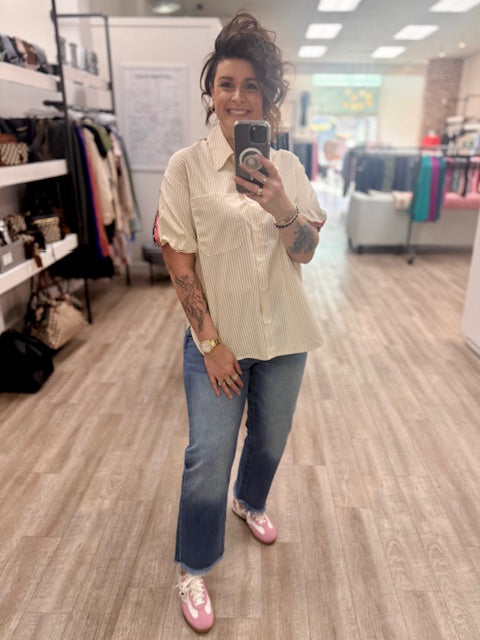 The Safari Stripe Top in Latte/Sand