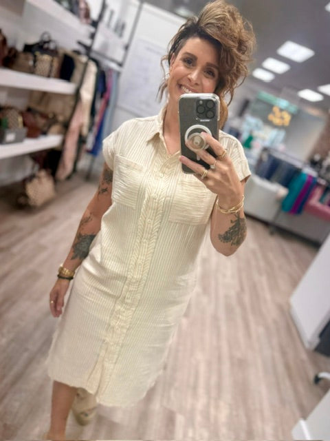 Simply Chic Shirt Dress in Stone