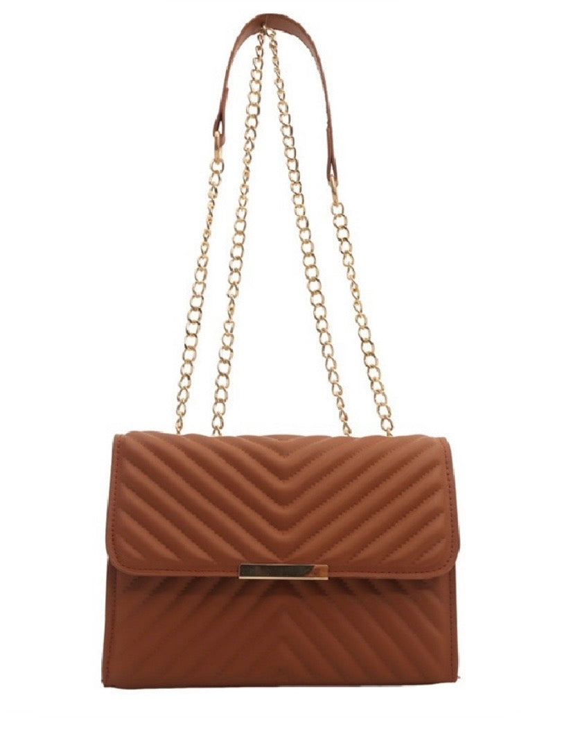 Quilted Chevron Shoulder Bag in Black, Camel and Fushsia