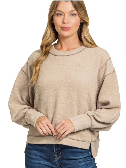 Brushed Melange Hacci Oversized Sweater in Ash Mocha