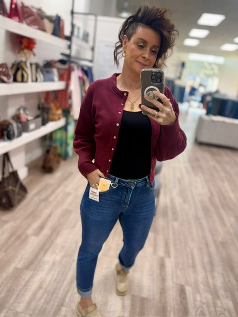 The Just Because Cardigan in Deep Burgundy