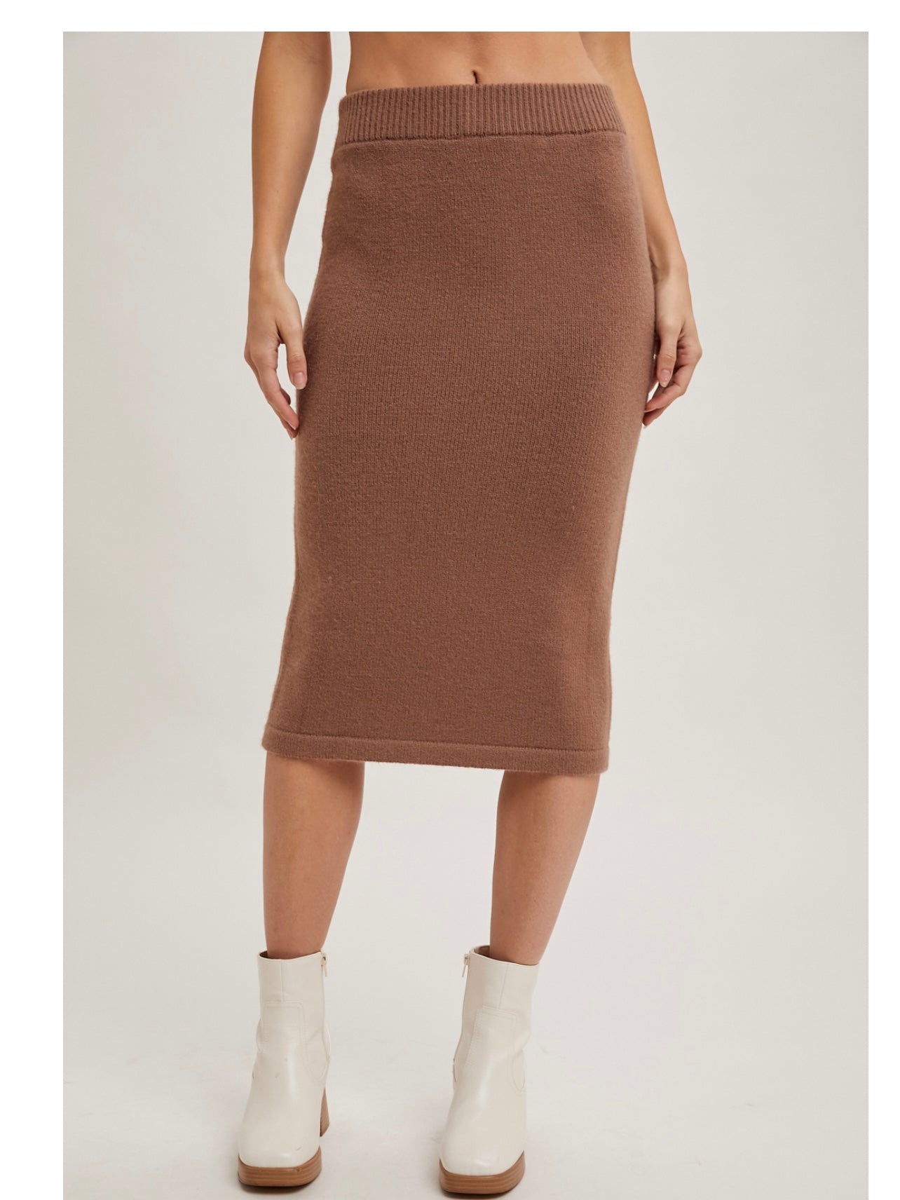 Knit Hoodie Top and Pencil Skirt Set in Mocha
