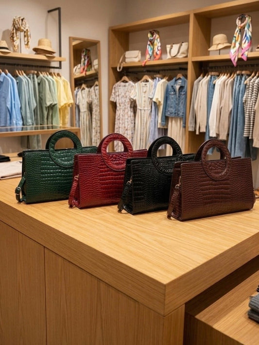 Crocodile Pattern Bag In Brown, Black, Red, and Green
