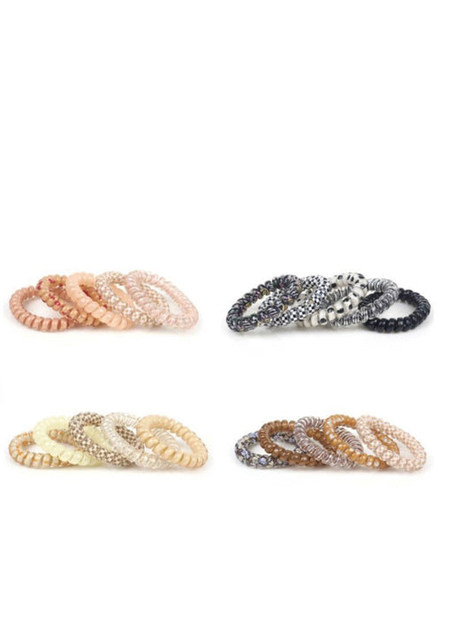 Solid Flower Checker Hair Coil Ties-Pack of 5