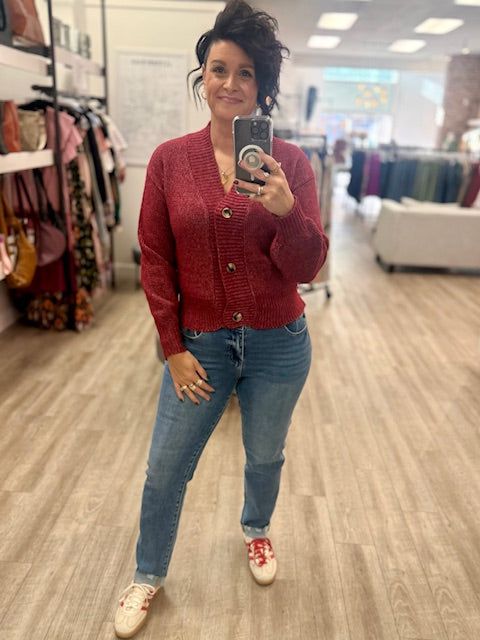 Front Button Cardigan in Cabernet