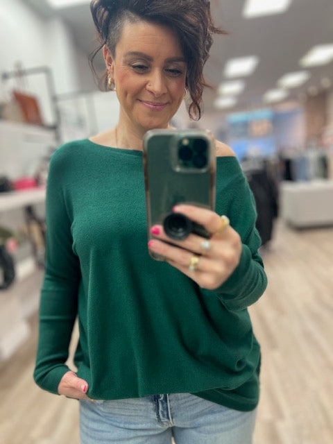 Flowy Boatneck Dolman Tunic in Hunter Green