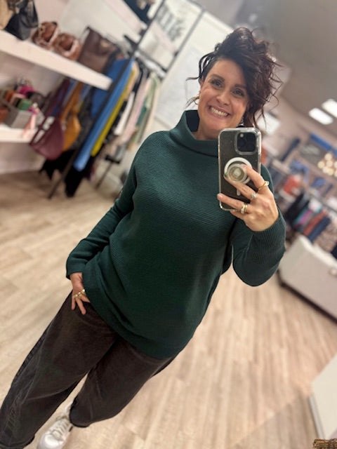 Nancy Ottoman Mock Neck in Dark Hunter Green