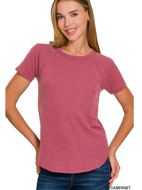 Waffle Short Sleeve Top in Cabernet