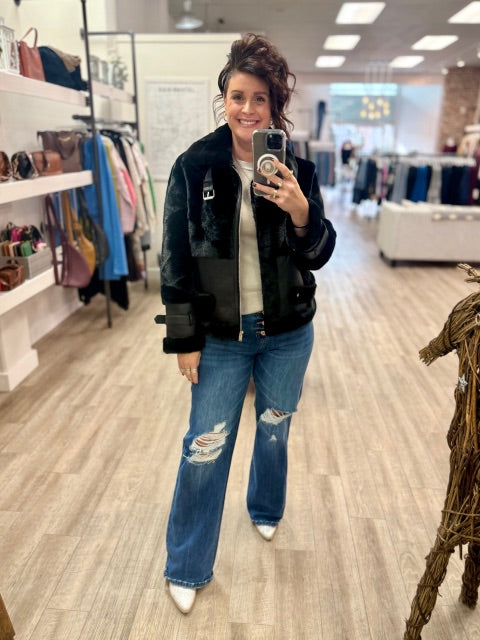 Mink Faux Fur Vegan Leather Jacket